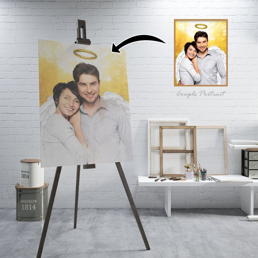 Loss of Partner Portrait with Angel Wings and Halo