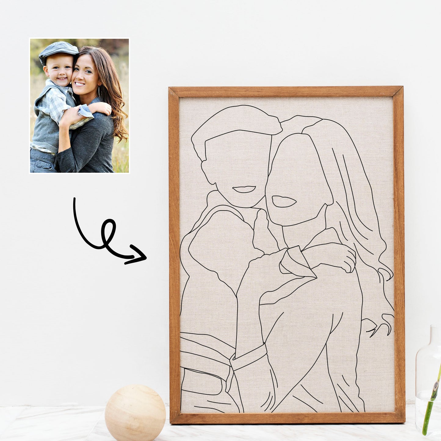 Mother and Son Line Art Portrait