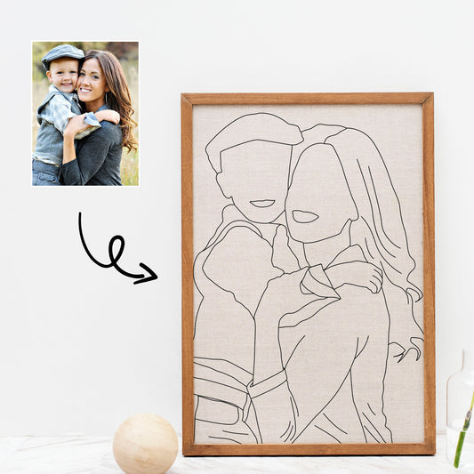 Mother and Son Line Art Portrait