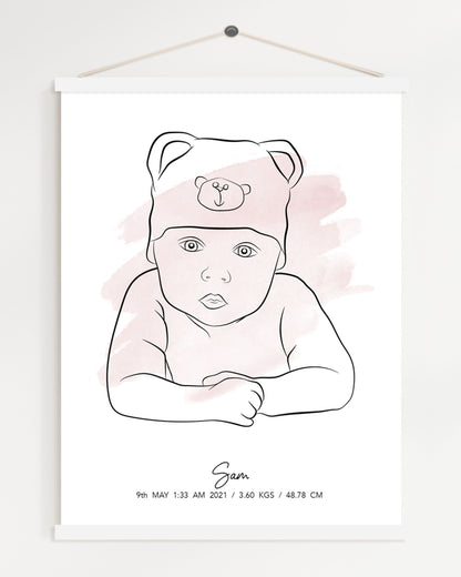 Custom Watercolor Line Art Poster for Babies
