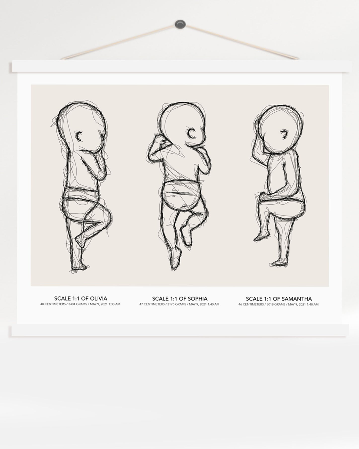 Triplets Sketch Birth Poster