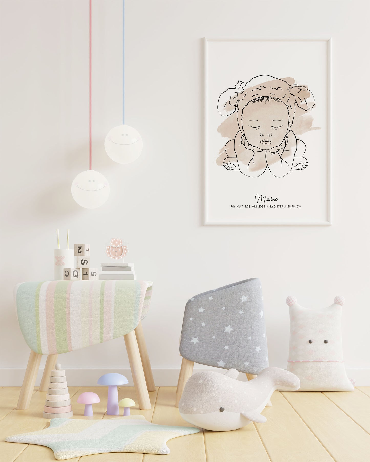 Newborn Line Art Watercolor Poster