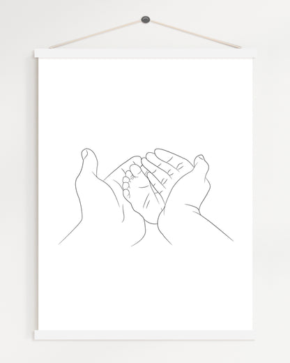 Mother's Hands and Baby's Feet Line Art Portrait