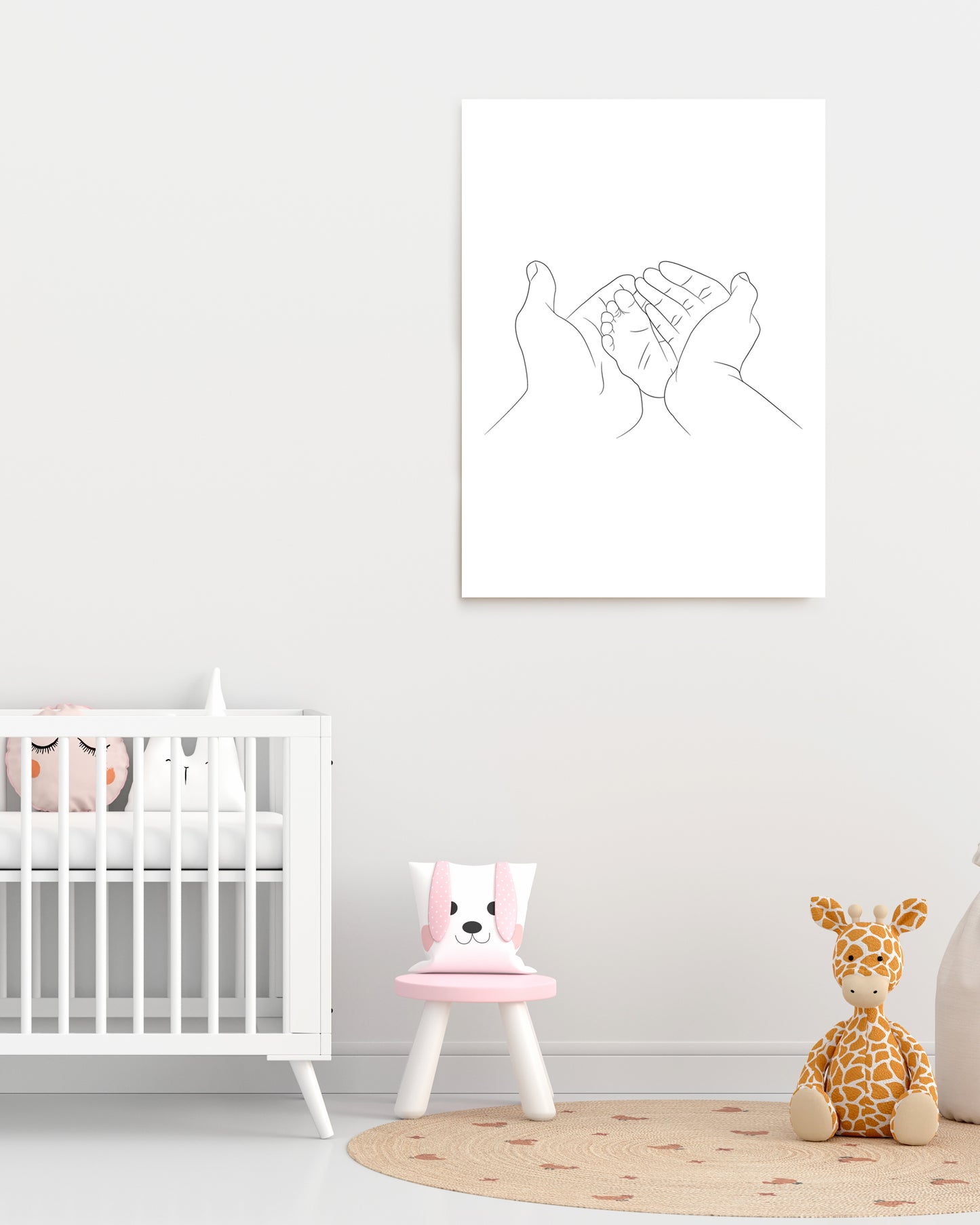 Mother's Hands and Baby's Feet Line Art Portrait