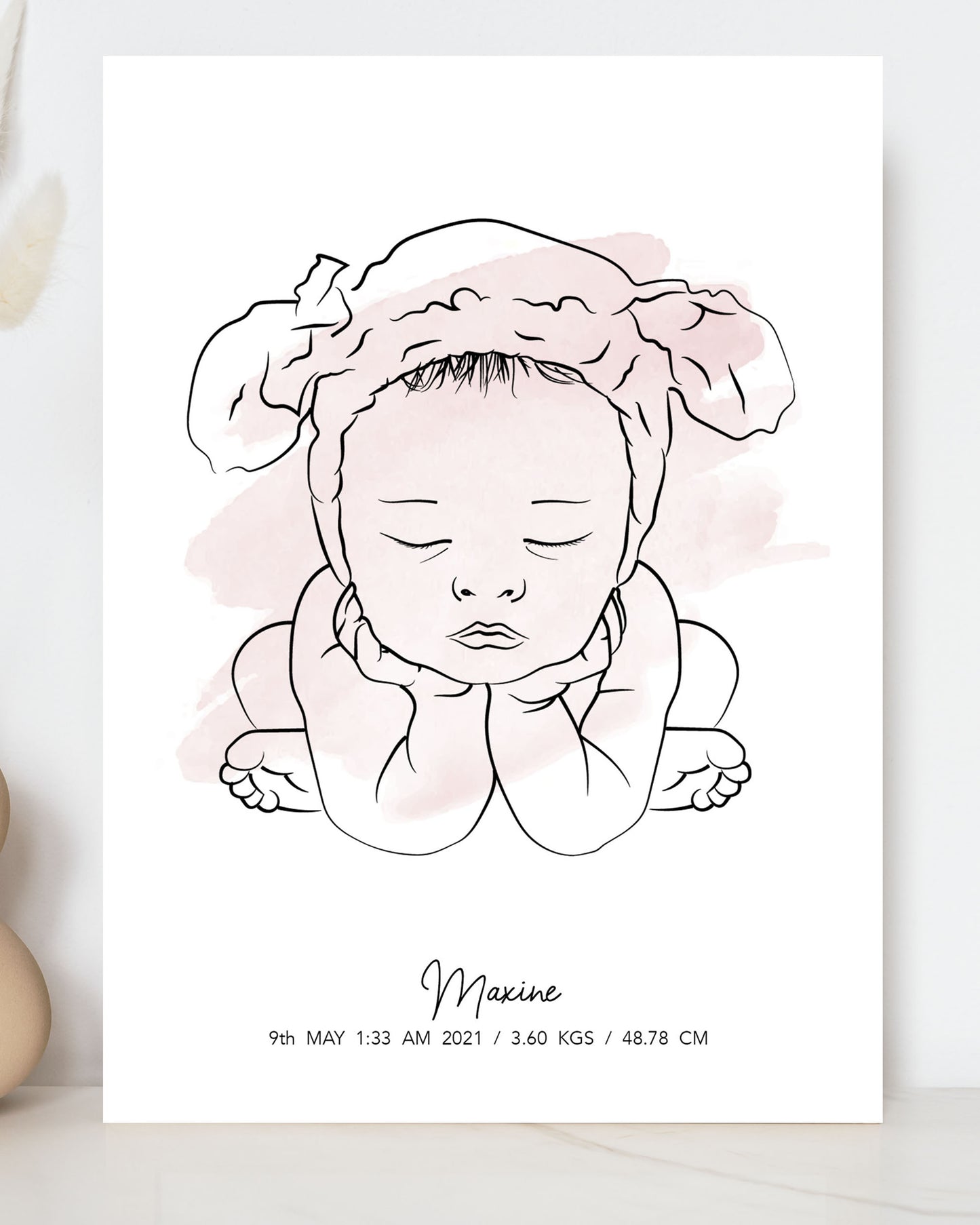 Custom Watercolor Line Art Poster for Babies