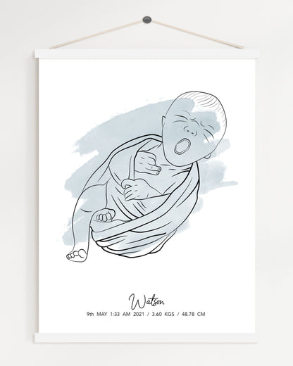 Newborn Baby Watercolor Portrait