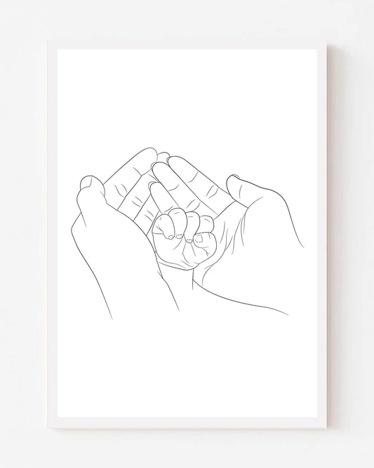 Parent and Child Holding Hands Line Art Portrait