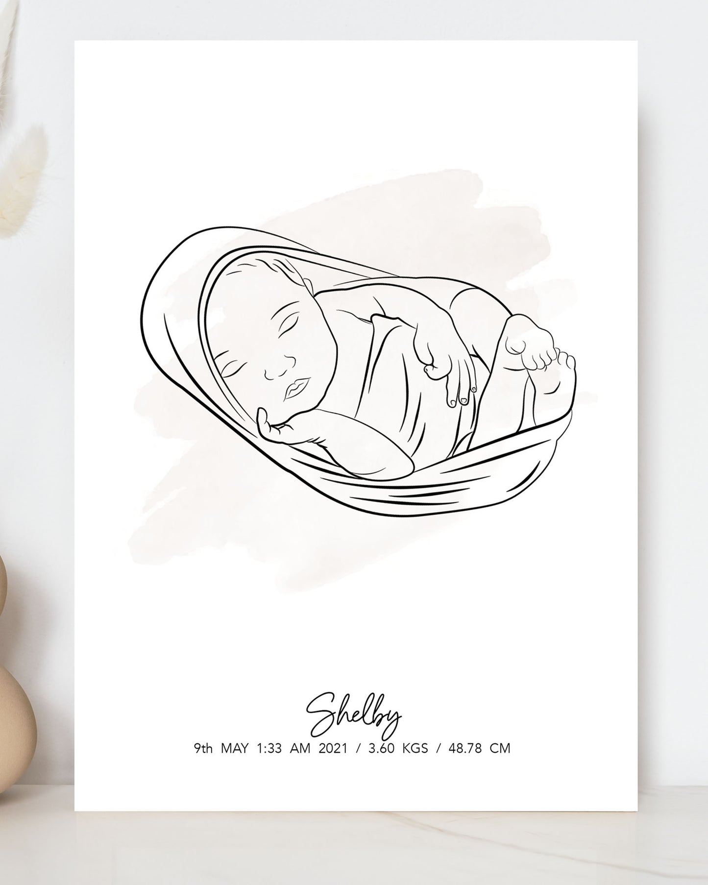 Newborn Baby Watercolor Portrait