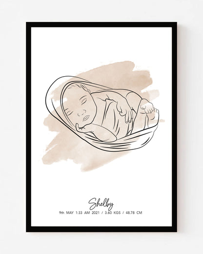 Newborn Line Art Watercolor Poster