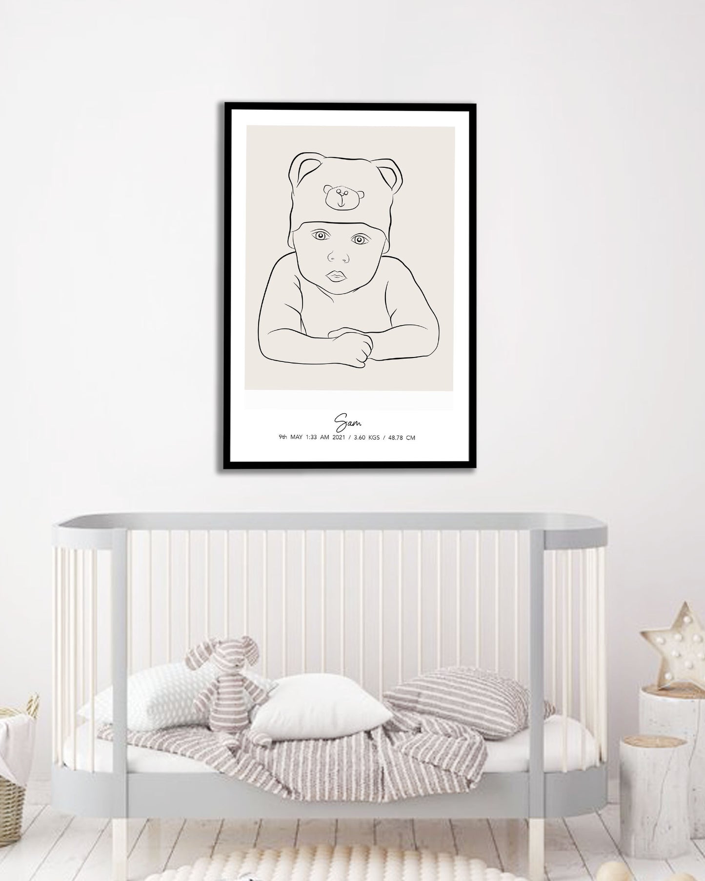 Newborn Baby Line Art Portrait