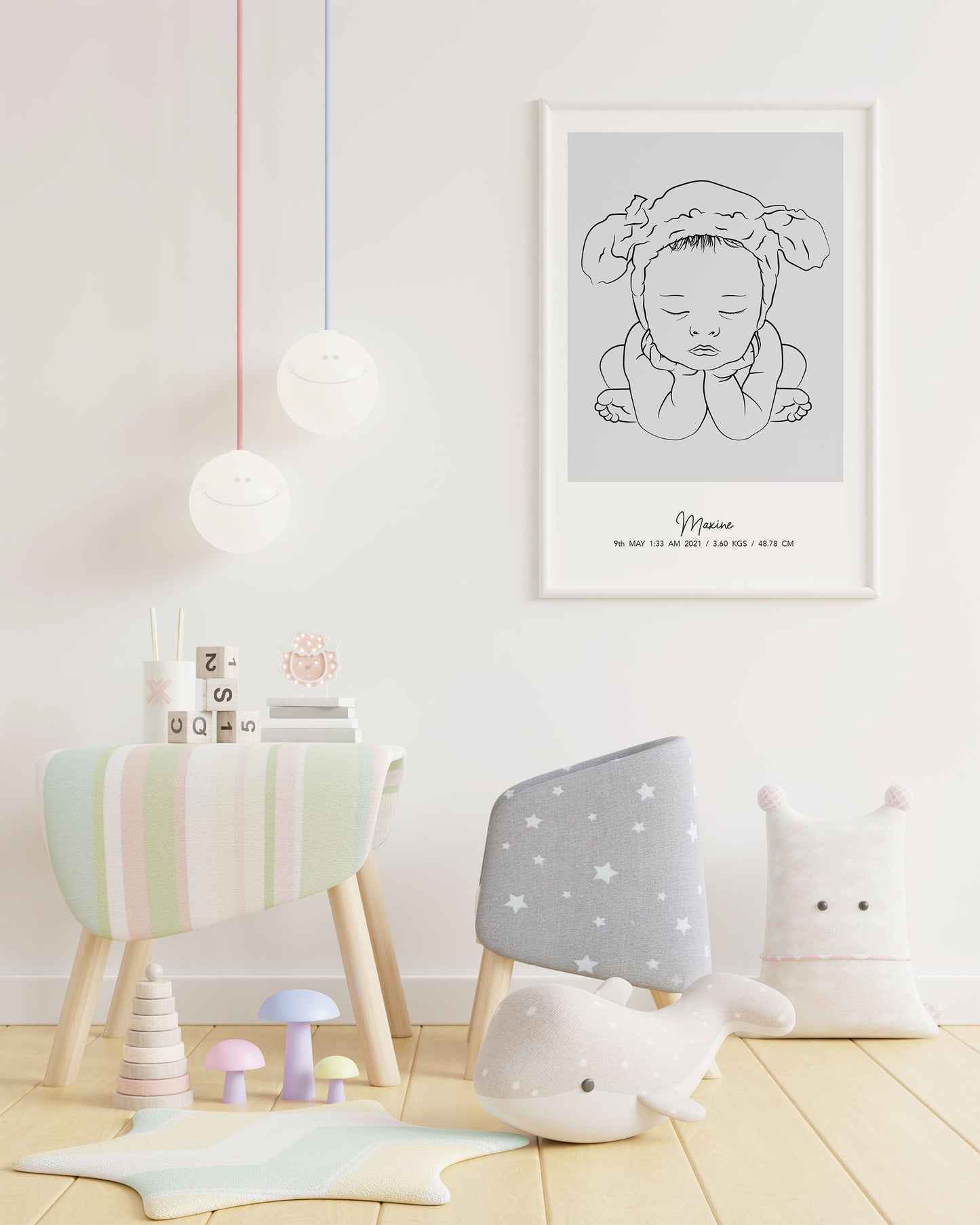 Newborn Baby Line Art Portrait