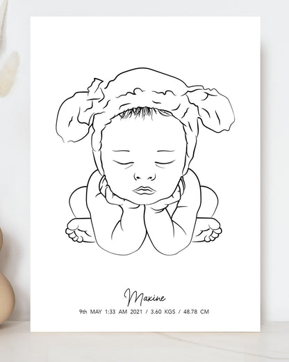 Personalized Line Art Portrait for Babies
