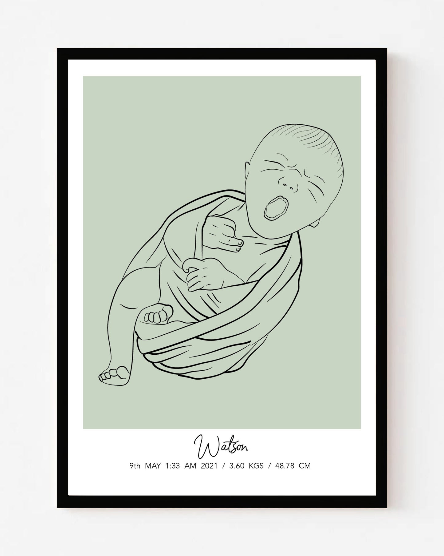 Newborn Baby Line Art Portrait