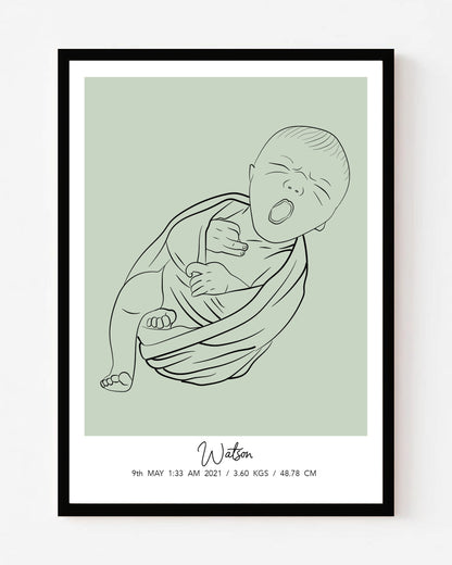 Newborn Baby Line Art Portrait