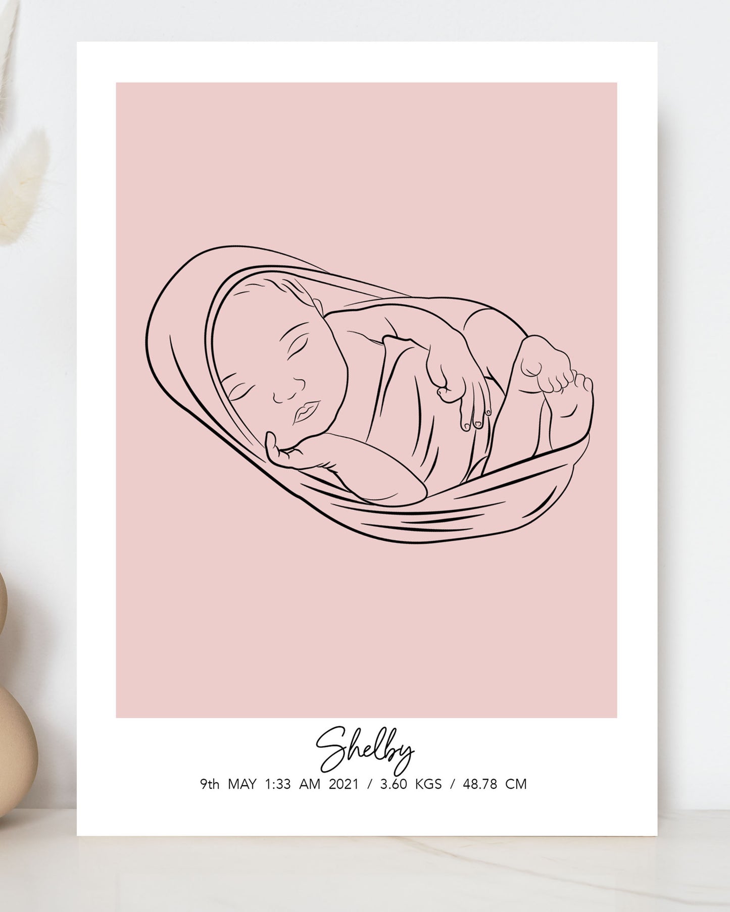 Newborn Baby Line Art Portrait