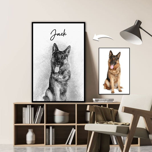 Custom Sketch Puppy Pet Portrait