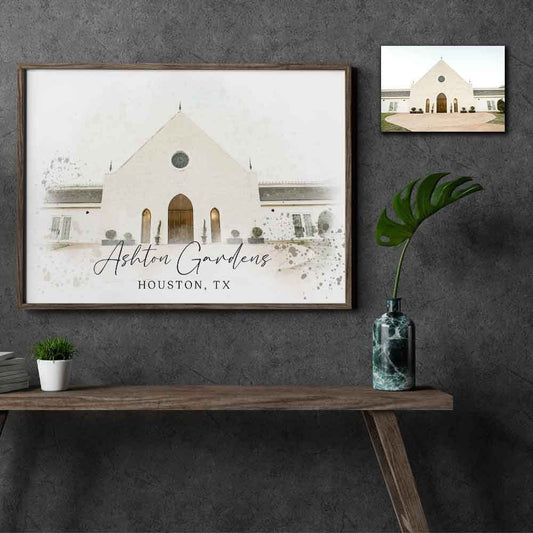 Custom Watercolor Painting Digital Portrait Wedding Venue