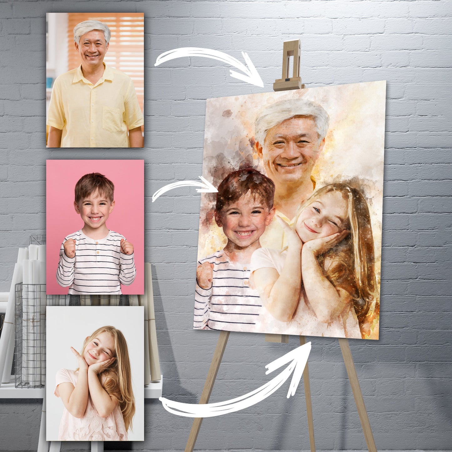 Custom Add a Person to Watercolor Portrait