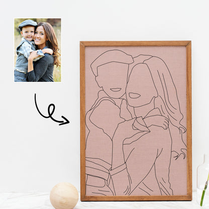 Mother and Son Line Art Portrait
