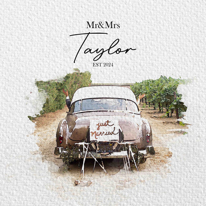 Mr and Mrs Watercolor Car Painting