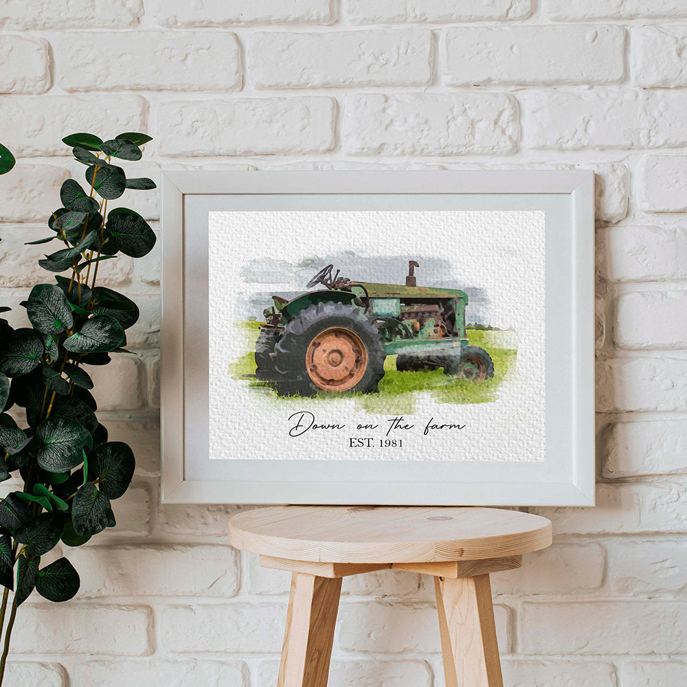 Down On The Farm Tractor Watercolor Painting Poster