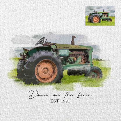 Down On The Farm Tractor Watercolor Painting Poster