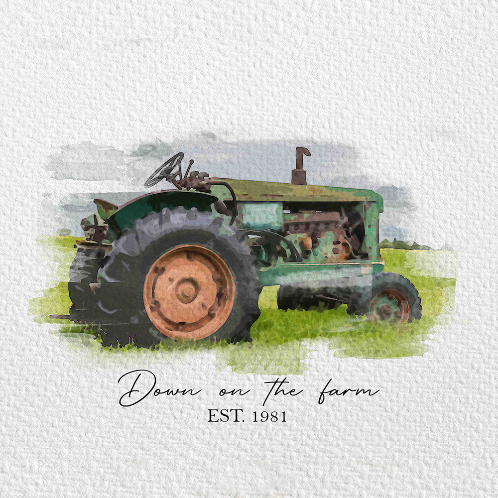 Down On The Farm Tractor Watercolor Painting Poster