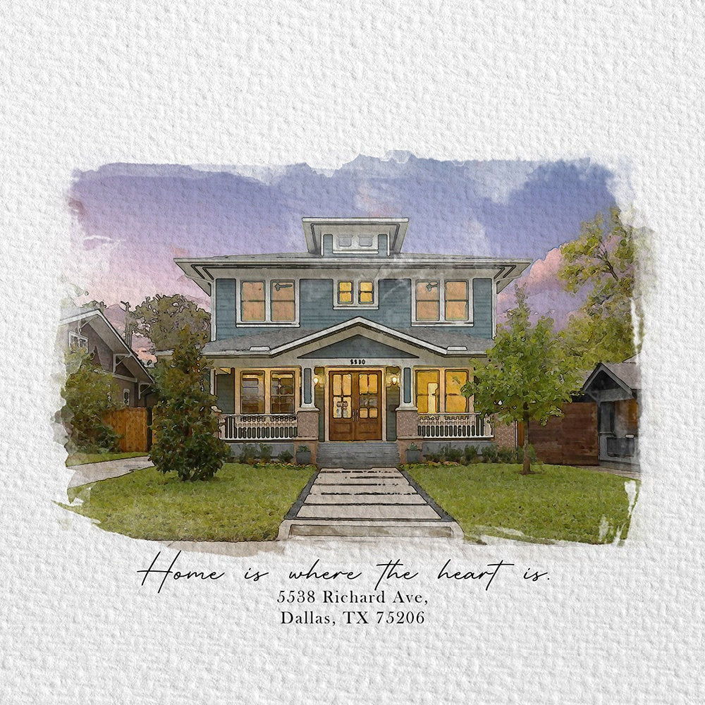 Home Is Where The Heart Is Custom House Watercolor Painting