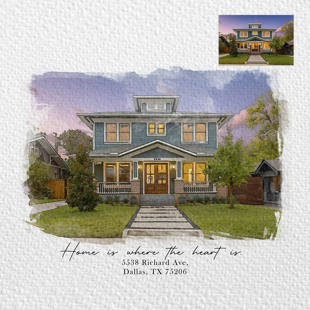 Home Is Where The Heart Is Custom House Watercolor Painting